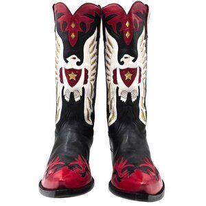 Mens 11 Custom Vintage Red White Black  Leather Cowboy Western Boots Thunderbird